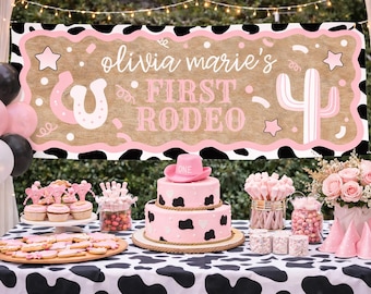 Pancarta de cumpleaños con temática de vaquera rosa y rodeo / Decoración para fiesta del Oeste (Descarga digital)