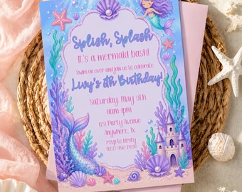 Invitación de cumpleaños de sirena / Invitación para fiesta bajo el mar (Descarga digital)