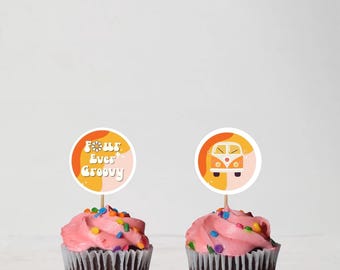 Four Ever Groovy Cupcake Toppers: Retro Party Printable (PDF)
