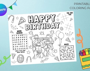 Página para colorear de las Tortugas Ninja: Hoja de actividades para niños (Descarga digital)
