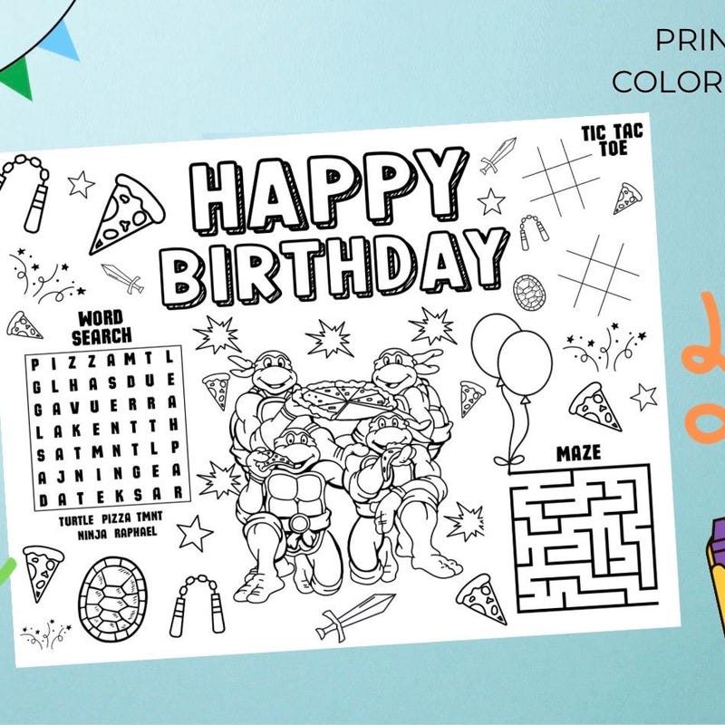 Turtle Color Pages Teenage Coloring Sheets - Etsy UK