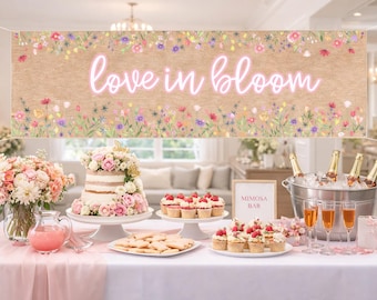 Banner para despedida de soltera "Amor en flor" / Decoración floral para bodas (Descarga digital)