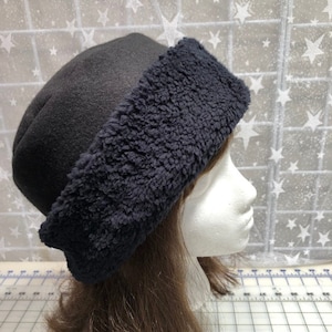 Adult Sherpa Fleece Pillbox Hat, Minky Fleece black hat, Women's Winter Hat, Fleece Hat