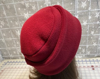 Adult Fleece PILLBOX Hat, burgundy fleece hat, Women's Fleece Hat, Women's burgundy Winter Hat