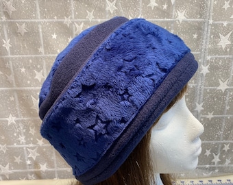 Adult Minky Fleece Dark Navy PILLBOX Hat, Women&#39;s Fleece Hat, Women&#39;s Pillbox Hat