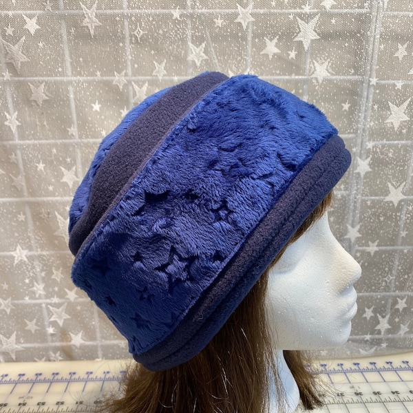 Adult Minky Fleece Dark Navy PILLBOX Hat, Women's Fleece Hat, Women's Pillbox Hat