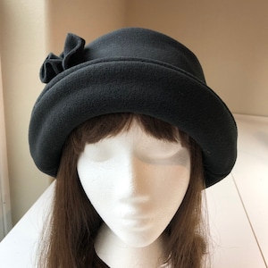 Rich Black Fleece Hat with rose, Women's Winter Hat, Winter Fleece Hat, Black Fleece Hat