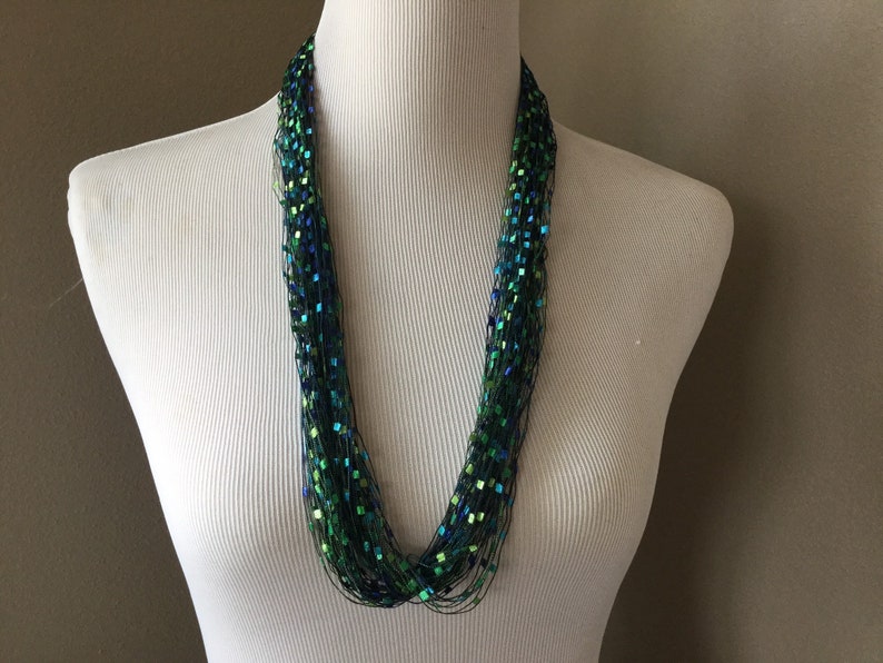 FIBER NECKLACES, Ladder Ribbon Necklace, Emerald Green Fiber Necklace, Jewel Tone Fiber Necklace image 7