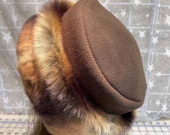 Brown Chinchilla Fur Hat, Women's Winter Hat, Fur Pillbox Hat, Chinchilla Fur Hat