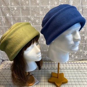 Adult Fleece PILLBOX Hat, Medium Blue fleece hat, Avocado fleece hat, Men's Fleece Hat, Women's Fleece Hat