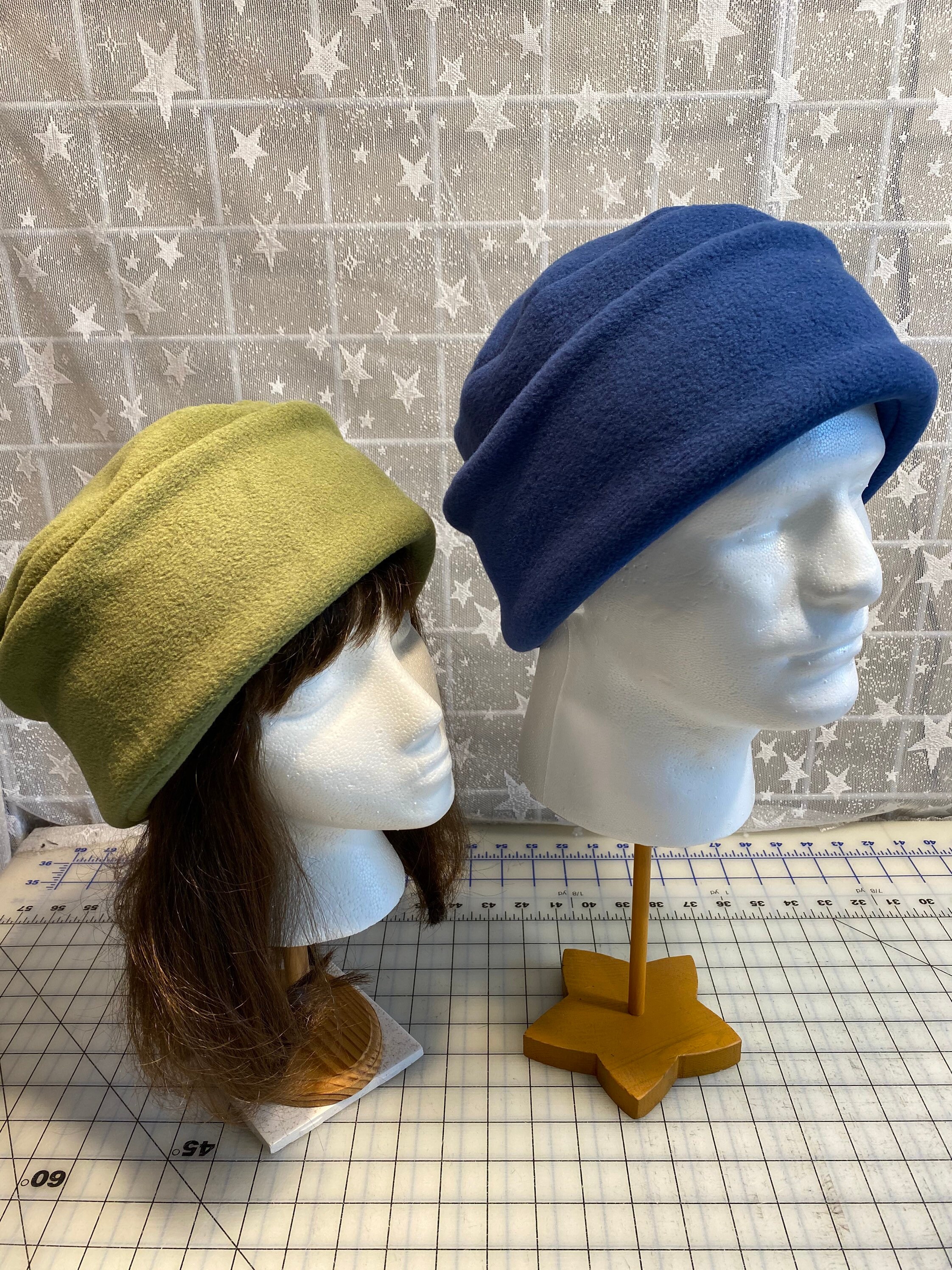Adult Fleece PILLBOX Hat Medium Blue 