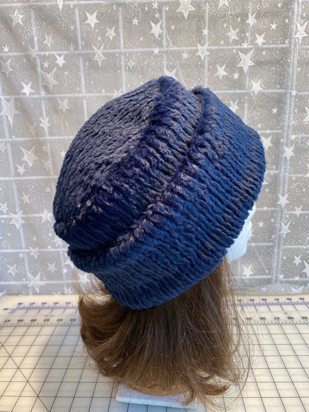 Cuddle Cap Adult Minky PILLBOX Hat, Navy Minky Chenille Cuddle Hat, Women's Winter ...