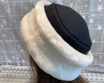 SOMBRERO DE PIEL SINTÉTICA PARA ADULTOS con deliciosa y suave piel de castor color marfil, Sombrero de piel color marfil, Sombrero de piel para mujer