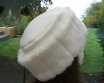 FAUX FUR Adult HAT with luscious creamy white mink fur, Creamy white mink fur hat, Women's Fur Hat