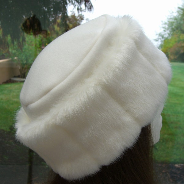 FAUX FUR Adult HAT with luscious creamy white mink fur, Creamy white mink fur hat, Women's Fur Hat