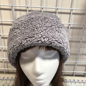 Adult Sherpa PILLBOX Hat, medium gray Minky Sherpa Cuddle hat, Women&#39;s Winter Hat