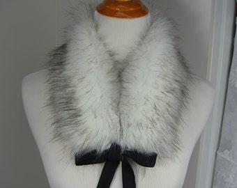 Faux Fur COLLAR, Light Husky Fur Scarflette with satin ribbon ties, Women&#39;s Fur Neckwarmer, Fur Collar