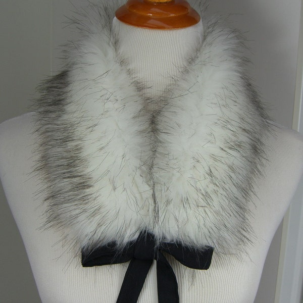 Faux Fur COLLAR, Light Husky Fur Scarflette with satin ribbon ties, Women's Fur Neckwarmer, Fur Collar