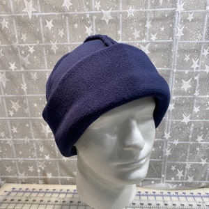 Reversible Adult Navy Fleece Hat, navy fleece hat, Women&#39;s Winter Hat, Men&#39;s winter Hat