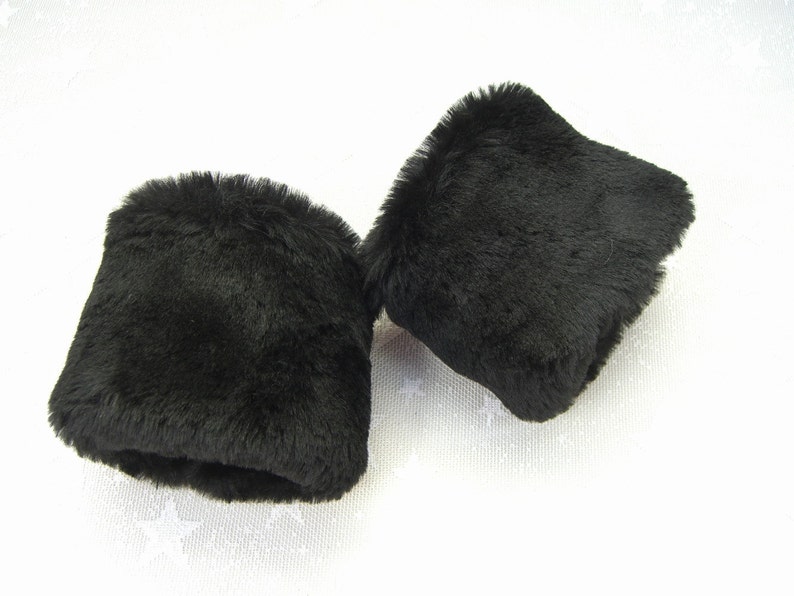 Faux Fur Wrist Cuffs Fur Sleeves Wrist Warmers Black Beaver Etsy
