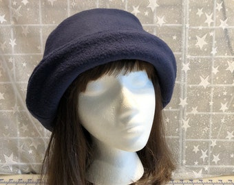 Navy Blue Fleece Hat with rose, Women's Winter Hat, Winter Fleece Hat, Navy Fleece Hat