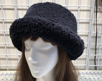 Black Sherpa Minky Hat, Women's Winter Hat, Winter Hat, Super Soft Minky Hat