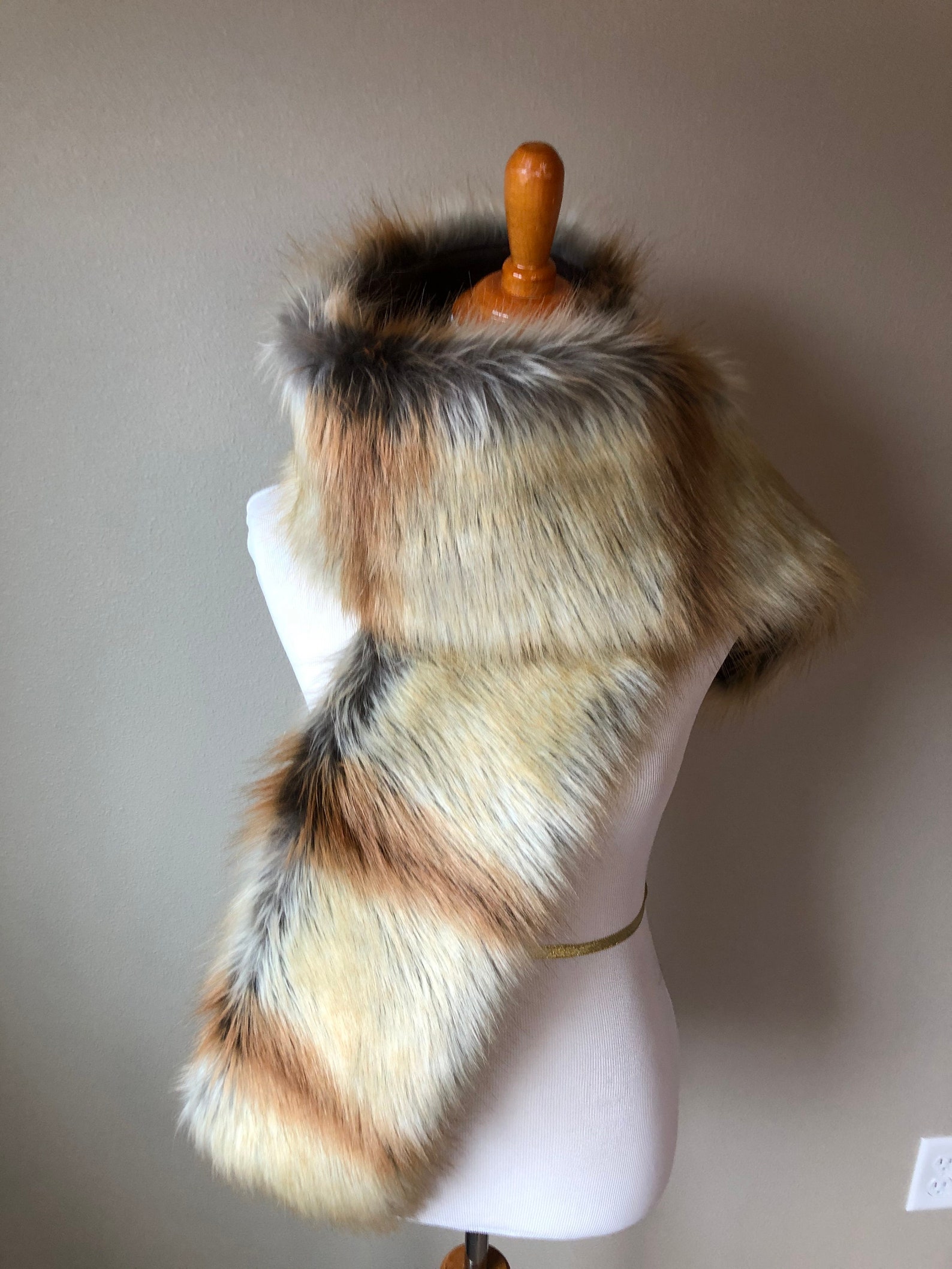 Faux Fur Scarf Fox Gold Tip Fur Scarf Women's Long Fur Etsy