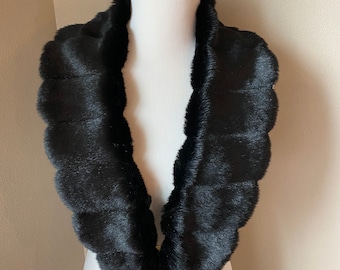 Faux Fur COLLAR,  Women's Fur Neckwarmer, Mink Fur Collar, Black Faux Fur Collar