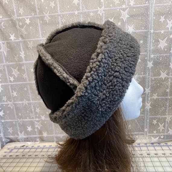 Reversible Berber Fleece Winter Hat, Charcoal Gray, Handmade  display picture 3