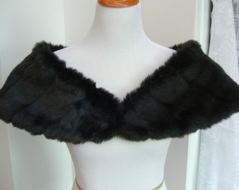 Black Mink Faux Fur Shrug, Faux Fur Shawl, Fur Stole, Wedding Shoulder Wrap,  Black Fur Stole