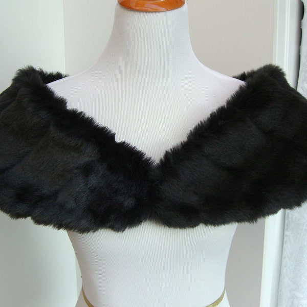 Black Mink Faux Fur Shrug, Faux Fur Shawl, Fur Stole, Wedding Shoulder Wrap,  Black Fur Stole