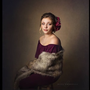 Faux Fur Wrap, Arctic Wolf Stone Faux Fur Shawl, Women&#39;s Wide and Long Fur Cape, Winter Wedding Wrap