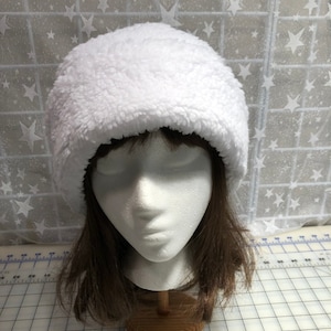 Vuxen Sherpa PILLBOX-hatt, snövit Minky Sherpa Cuddle-hatt, Damvintermössa, Minky Cowl, Herrvintermössa