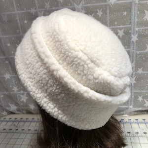 Adult White Berber PILLBOX Hat, Creamy White Berber hat, Women's Winter Hat, Men's winter Hat