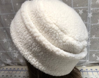 Adult White Berber PILLBOX Hat, Creamy White Berber hat, Women's Winter Hat, Men's winter Hat