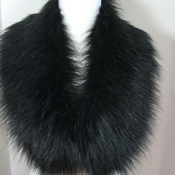 Faux Fur COLLAR,  Women's Fur Neckwarmer, Fur Collar, Black Fox Faux Fur Collar