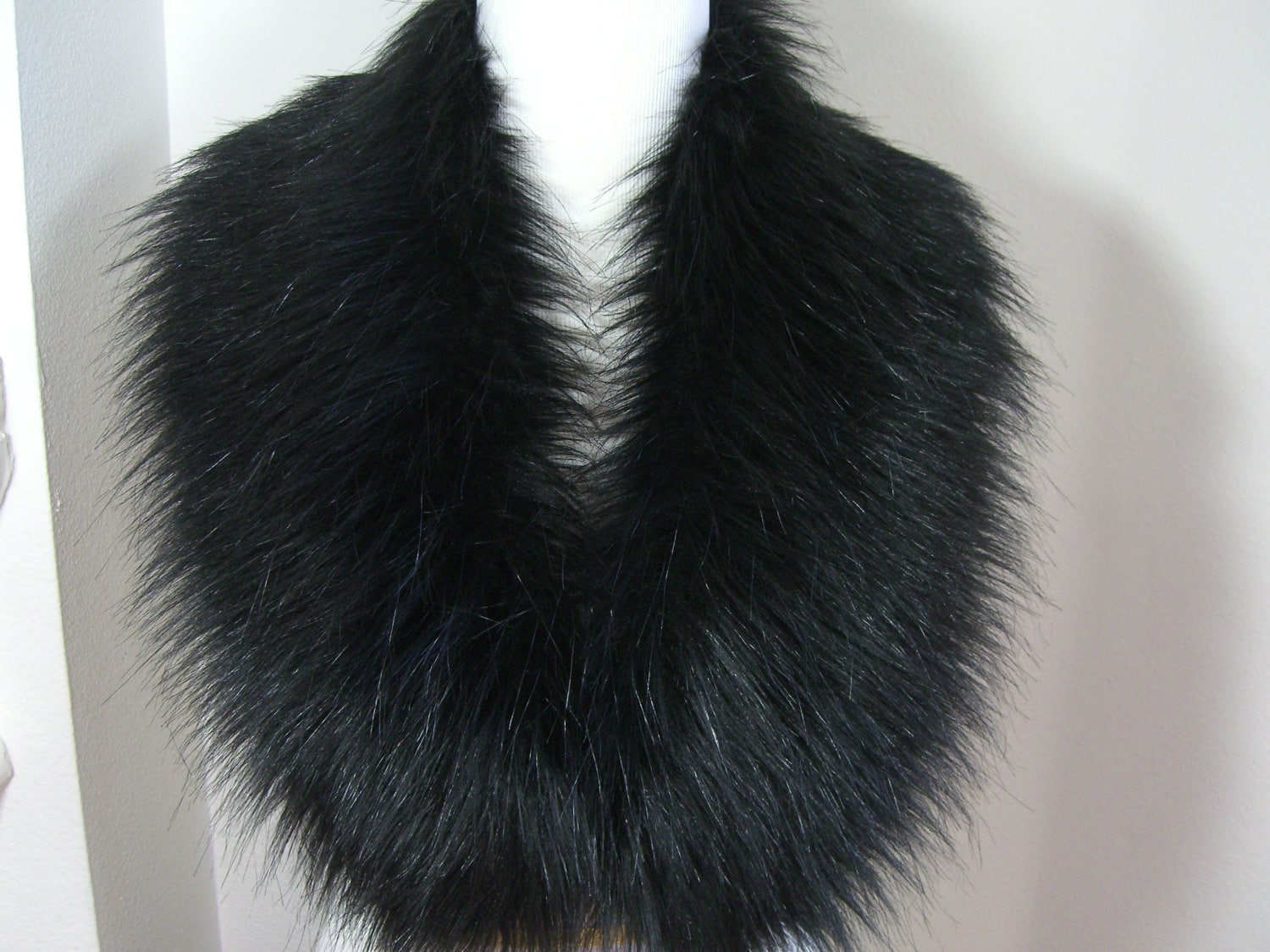 Faux Fur COLLAR,  Women's Fur Neckwarmer, Fur Collar, Black Fox Faux Fur Collar