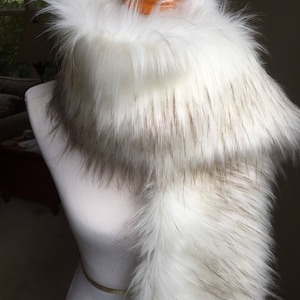 Faux Fur Scarf, Creamy White husky/Brown Tip Faux Fur Scarf, Women&#39;s Long Winter Fur Scarf