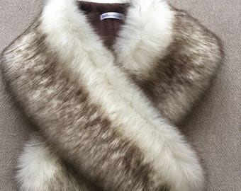 Faux Fur COLLAR,  Women&#39;s Fur Neckwarmer, Brown tip husky faux Fur Collar, Husky Faux Fur Collar