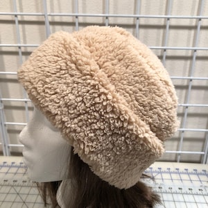 Adult Sherpa PILLBOX Hat, creamy Camel Minky Sherpa Cuddle hat, Women's Winter Hat