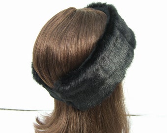 Women's Faux Fur HEADBAND, Fur Headwrap, Ear Warmer, Head Warmer, Black Mink Fur Headband