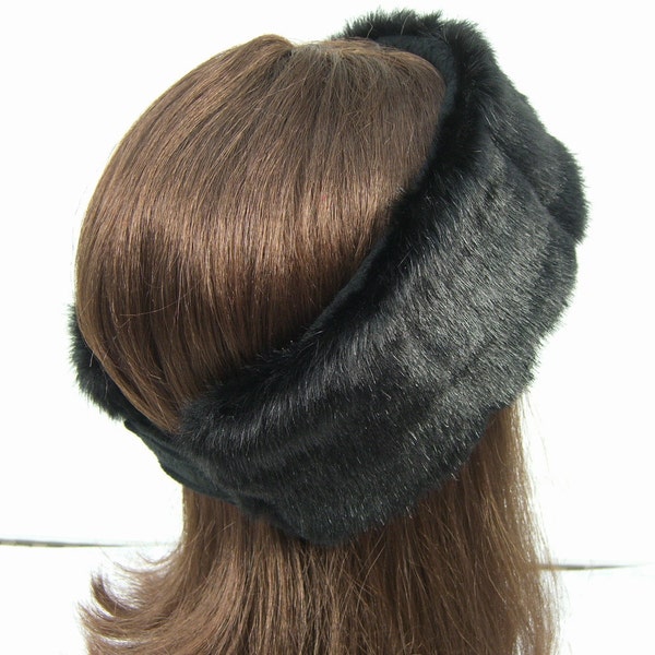 Women's Faux Fur HEADBAND, Fur Headwrap, Ear Warmer, Head Warmer, Black Mink Fur Headband