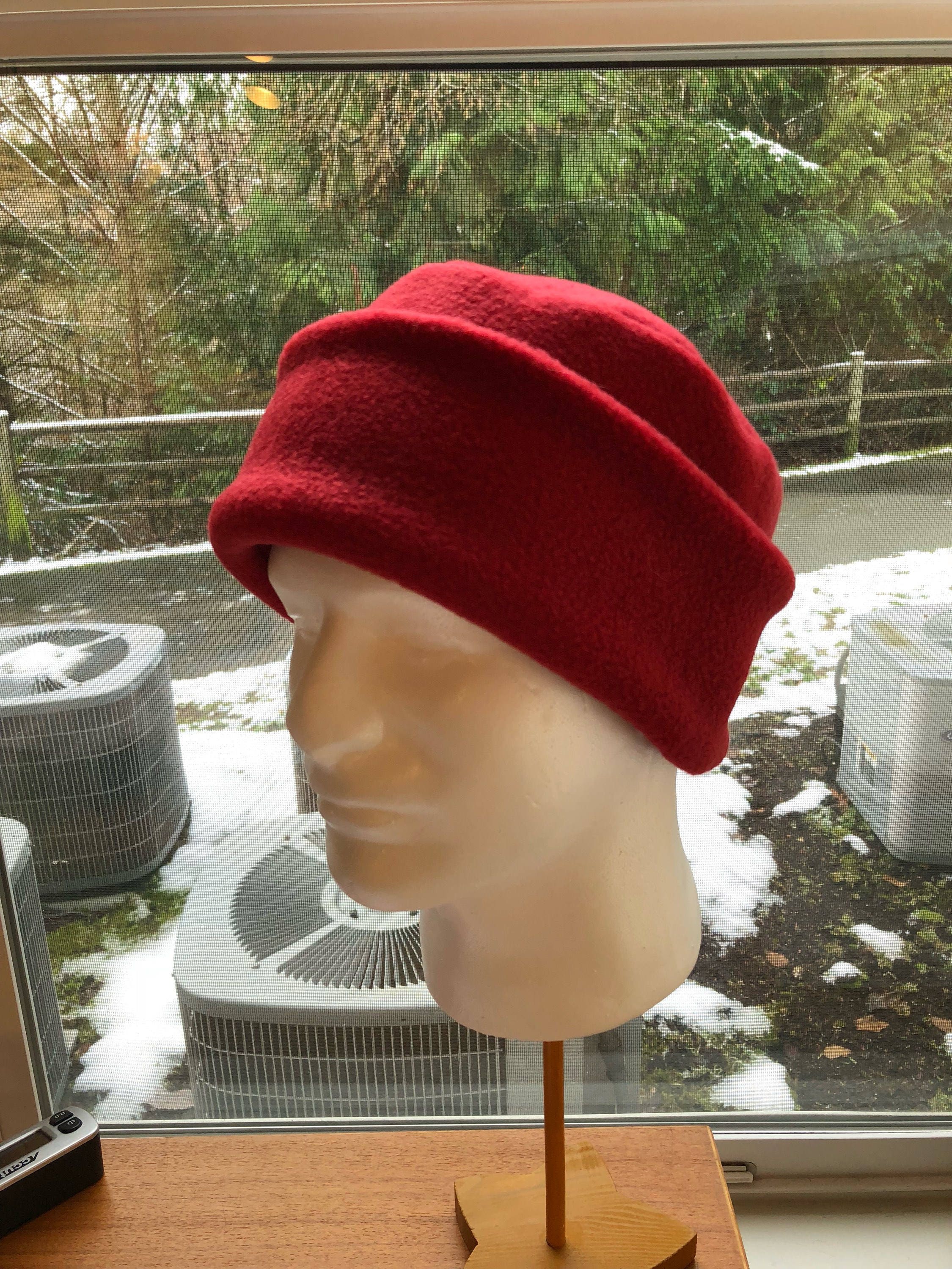 Adult Fleece PILLBOX Hat Red Fleece Hat 