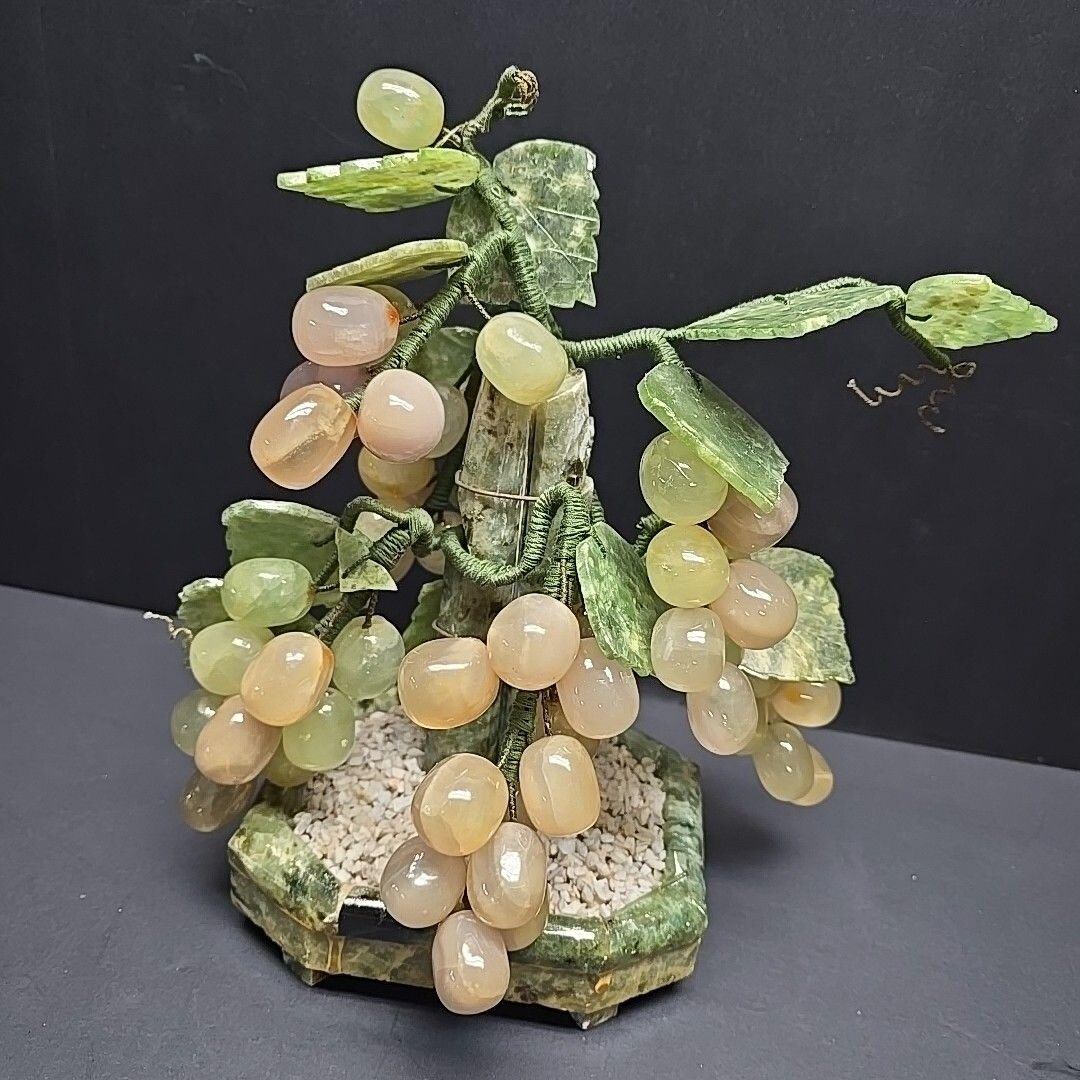 VTG Jade Grape Bonsai Alabaster Hand Carved Stone Serpentine Tree 10in ...