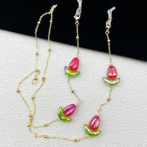 Fashionable women&#39;s eyeglass chains, turmeric floral pendant eyeglass chains, floral eyeglass chains, eyeglass accessories