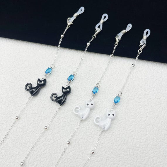 Cat Pendant Eyeglass Chain: 14K Gold Plated Kitten Glasses Strap