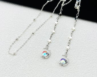Brillenketting met ster en maan, 14 kt verguld, 33 inch