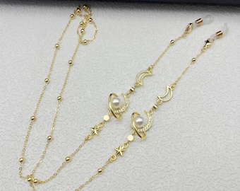 Star Moon and Planet-glazenhangerketting, modieuze dameszonnebrilriem