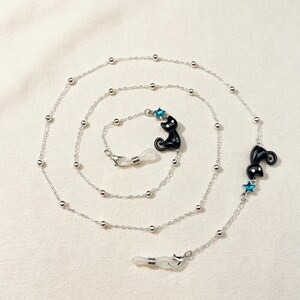 Cat Pendant Eyeglass Chain: 14K Gold Plated Kitten Glasses Strap Black kitten