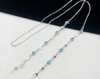Brillenketting Blue Star, zilveren zonnebrilhouder